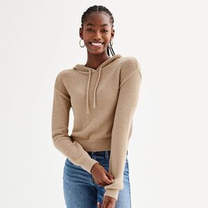 SO Juniors Hoodie XXL Beige Eyelash Plush Yard Loungewear Crop Khaki Womens NWT